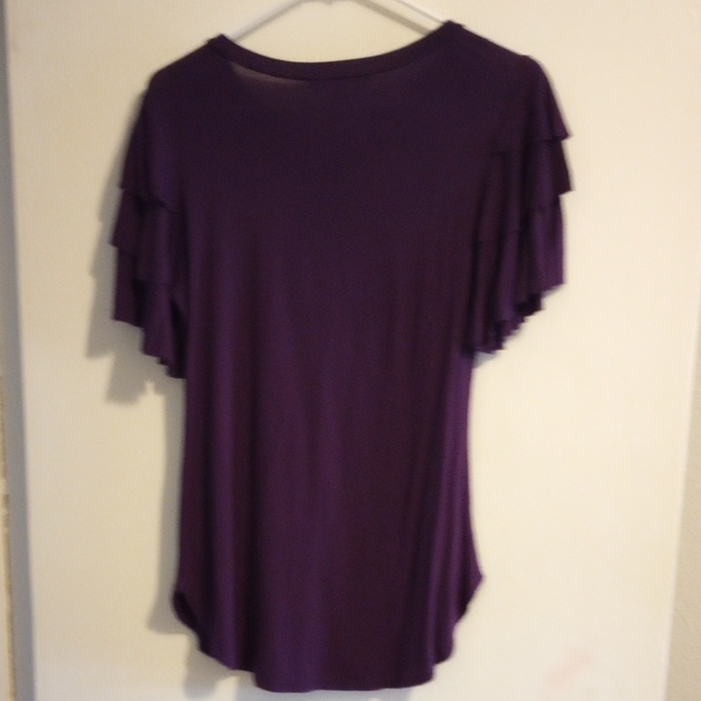 Chic Purple Ruffle Sleeve Tee - Picture 4 of 6